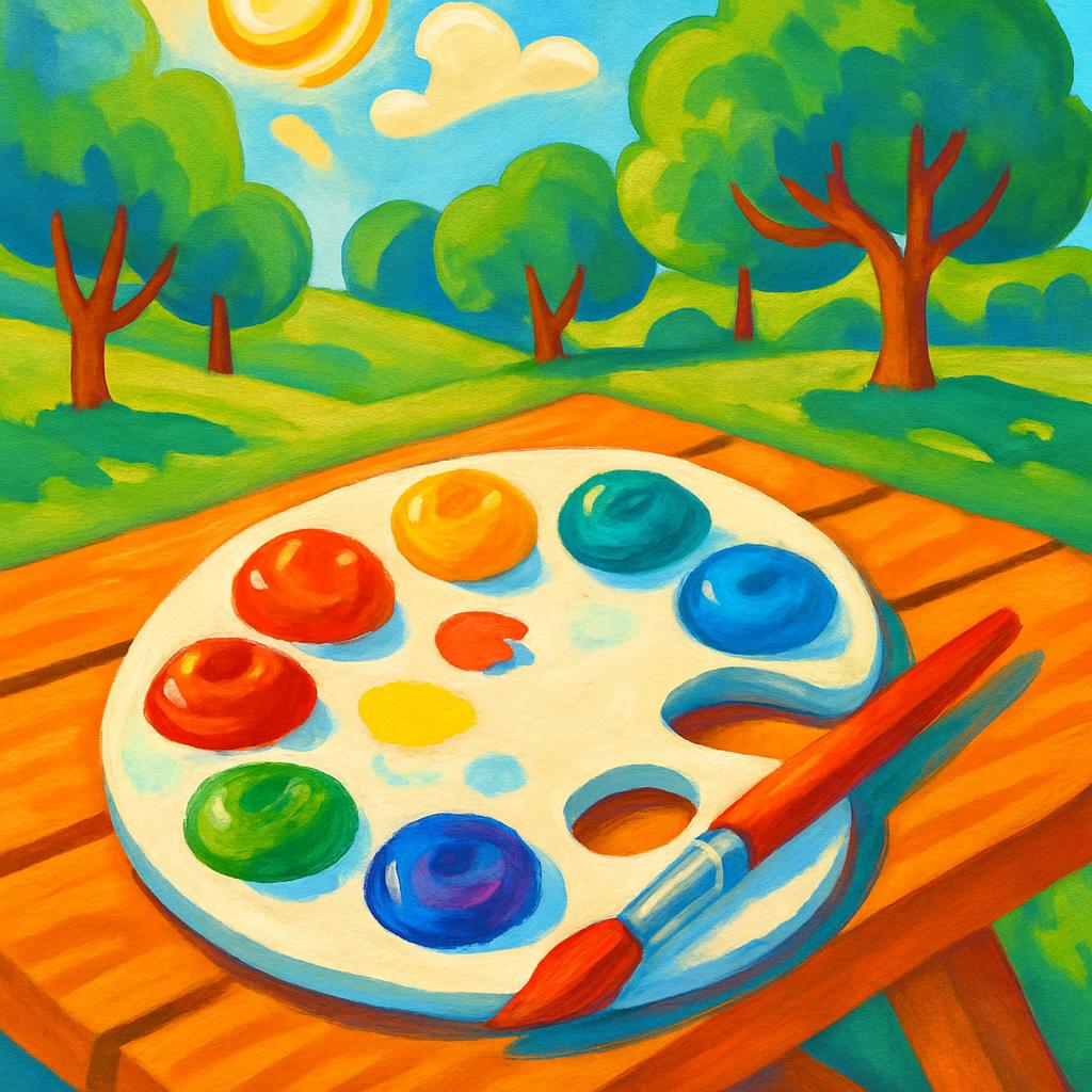 An image of a child's playground, featuring bright colors and a sunny sky, intentionally distorted for a playful and whims...